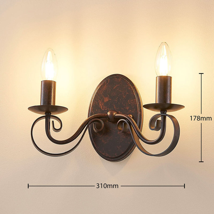Applique murale Caleb en métal, rouille, 2 lumières, hauteur 17,8 cm