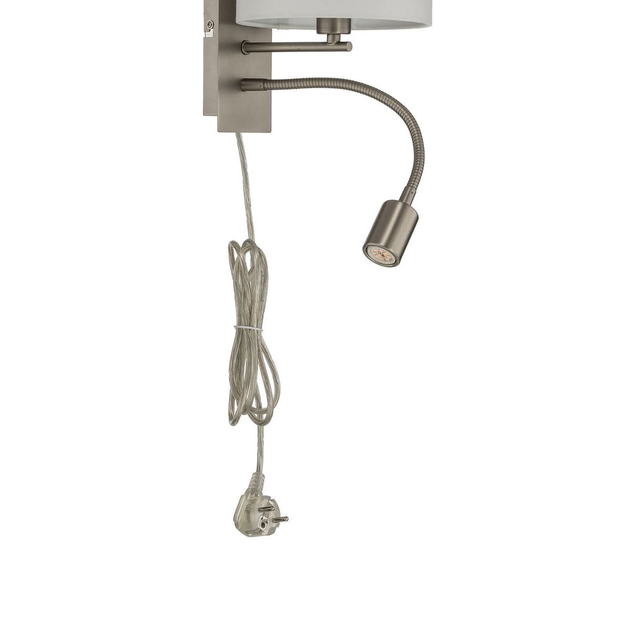 Applique murale Florens en tissu, blanc et nickel mat, hauteur 23,5 cm