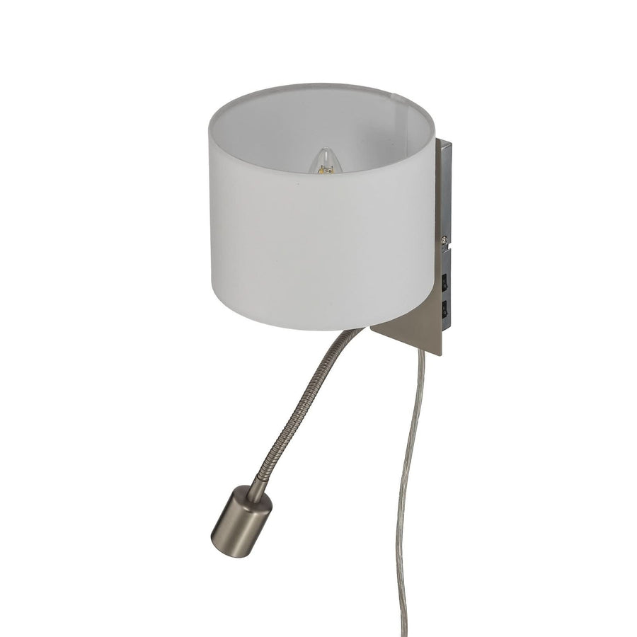 Applique murale Florens en tissu, blanc et nickel mat, hauteur 23,5 cm