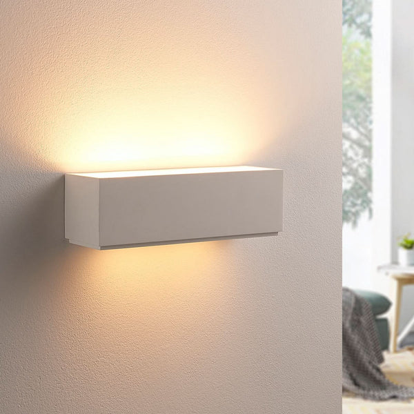 Applique murale Lidby Benno en plâtre, blanc, 2 lumières, hauteur 9 cm