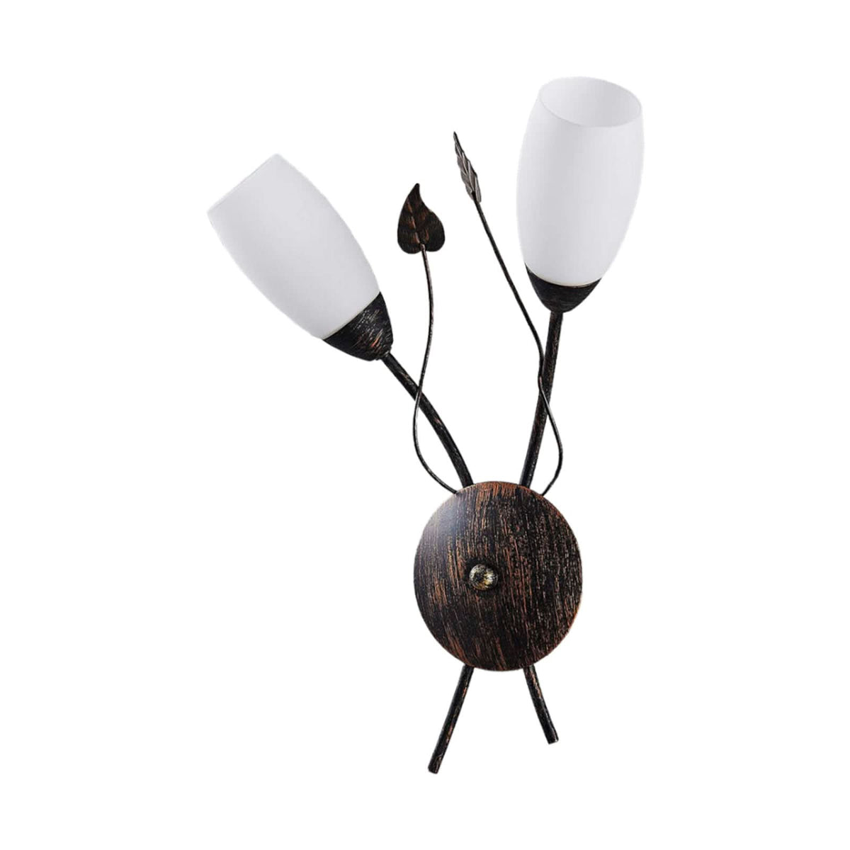 Applique murale Stefania en verre, noir doré brossé et blanc, 2 lumières, hauteur 42,5 cm