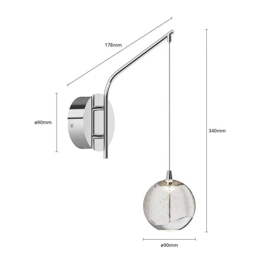 Applique murale LED Hayley en verre, transparent et chromé, hauteur 34 cm