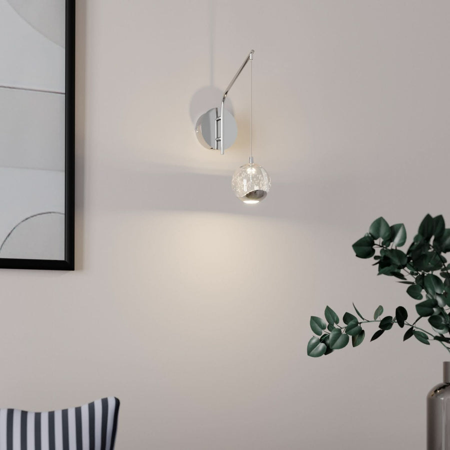 Applique murale LED Hayley en verre, transparent et chromé, hauteur 34 cm