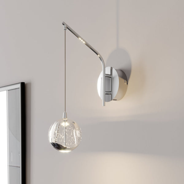 Applique murale LED Hayley en verre, transparent et chromé, hauteur 34 cm