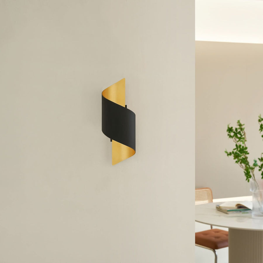 Applique murale Desirio en métal, noir et doré, hauteur 24 cm