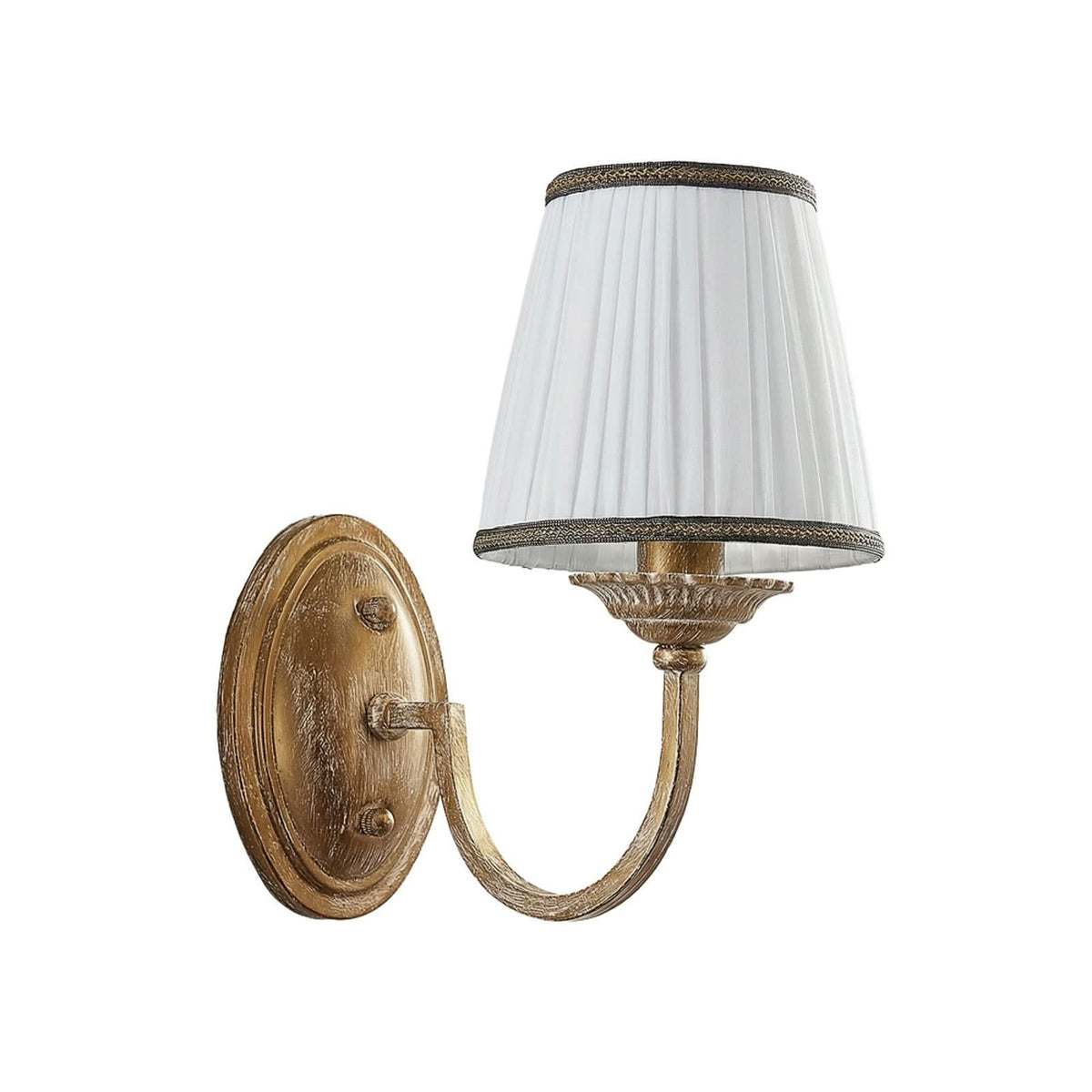 Applique murale Lumiel en tissu, crème et laiton ancien, hauteur 27 cm