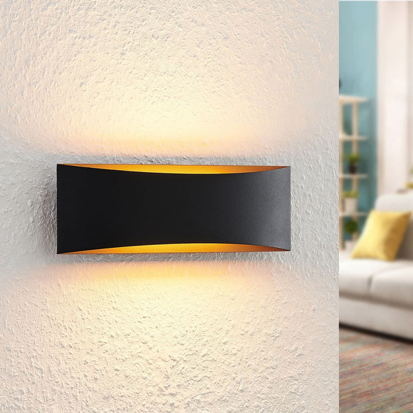 Applique murale LED Jelle en aluminium, noir et doré, hauteur 9 cm