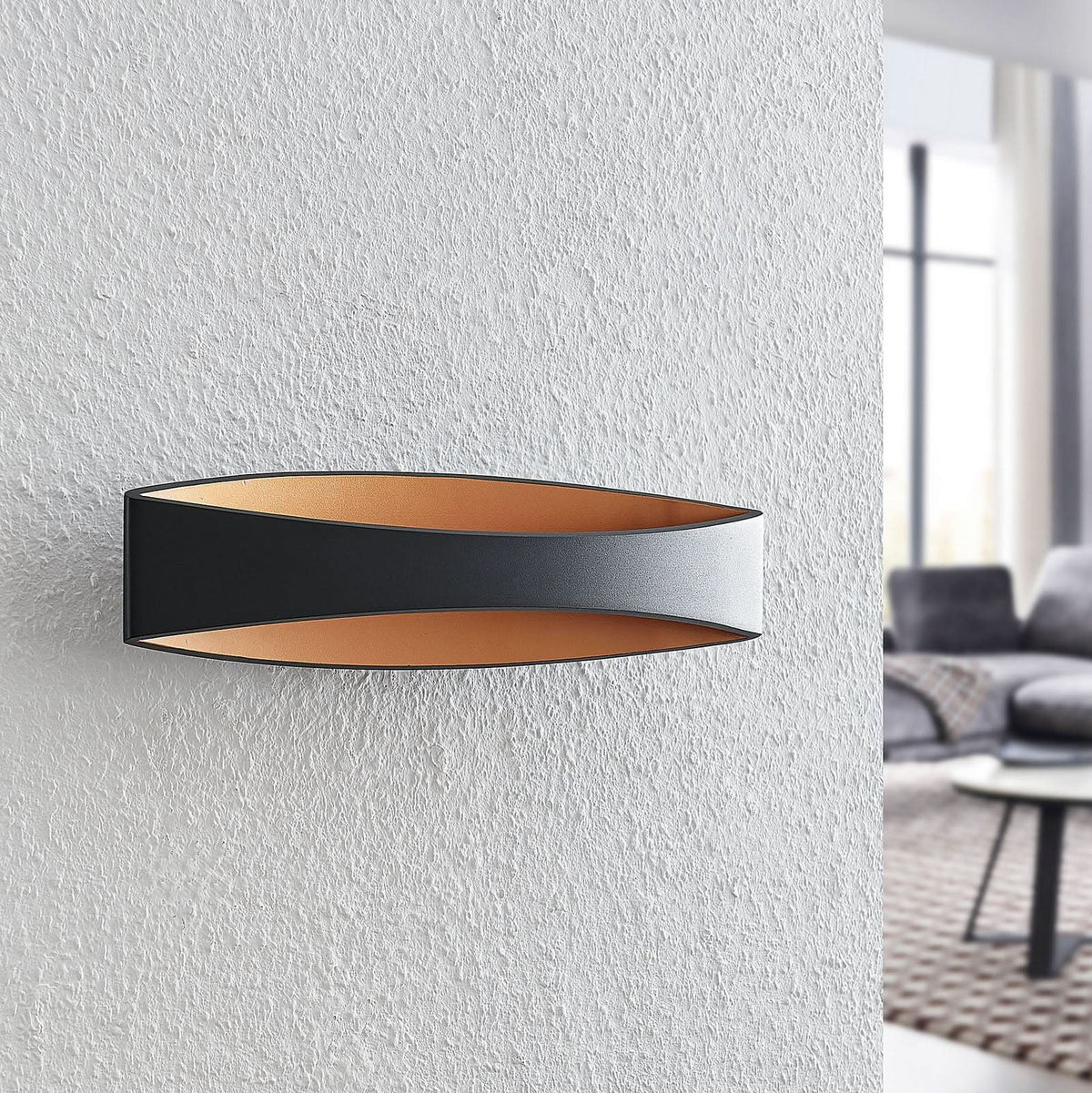 Applique murale LED Jelle en aluminium, noir et doré, hauteur 10 cm