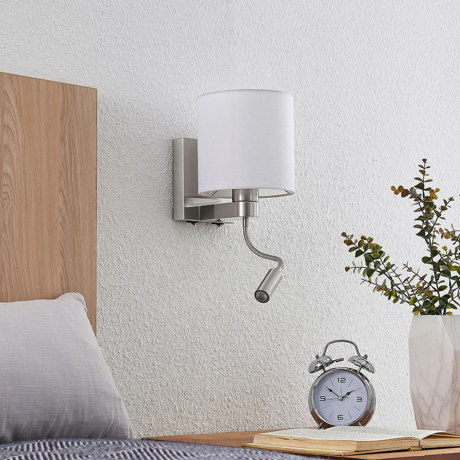Applique murale Brinja en tissu, nickel satiné et blanc, hauteur 45,4 cm