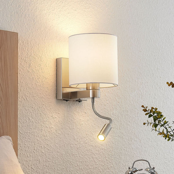 Applique murale Brinja en tissu, nickel satiné et blanc, hauteur 45,4 cm