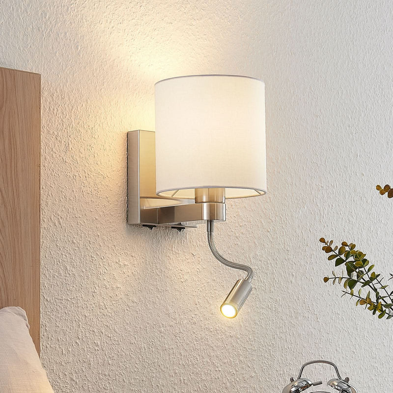 Applique murale Brinja en tissu, nickel satiné et blanc, hauteur 45,4 cm