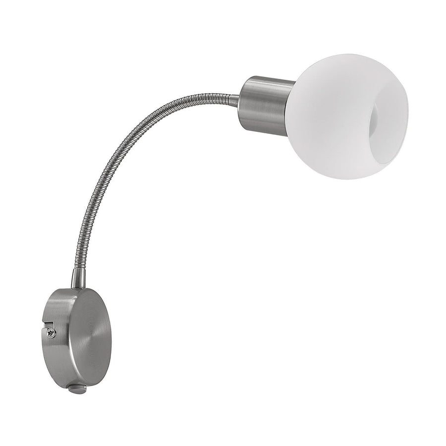 Applique murale Lioma en verre, nickel satiné, hauteur 28 cm