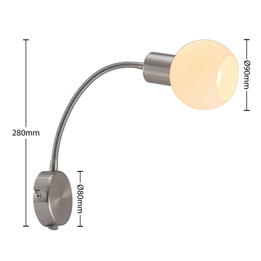 Applique murale Lioma en verre, nickel satiné, hauteur 28 cm