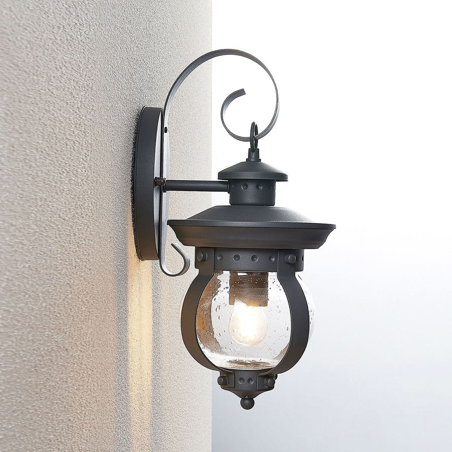 Applique d'extérieur Farley en verre, gris foncé et transparent, hauteur 40 cm, IP44
