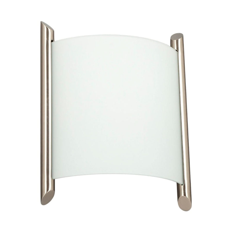 Applique murale Filippa en verre, blanc satiné et nickel satiné, hauteur 25 cm
