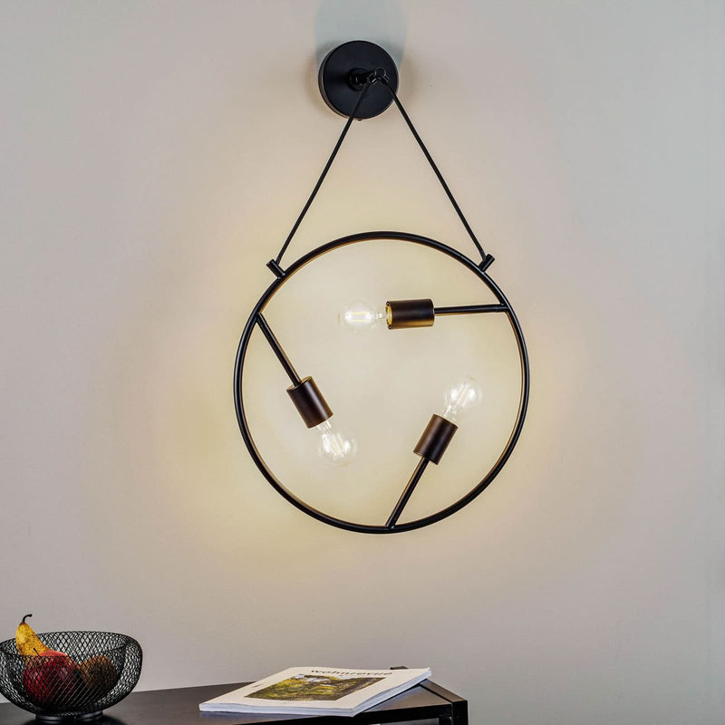 Applique murale Linnard en acier, noir, 3 lumières, Ø 45 cm