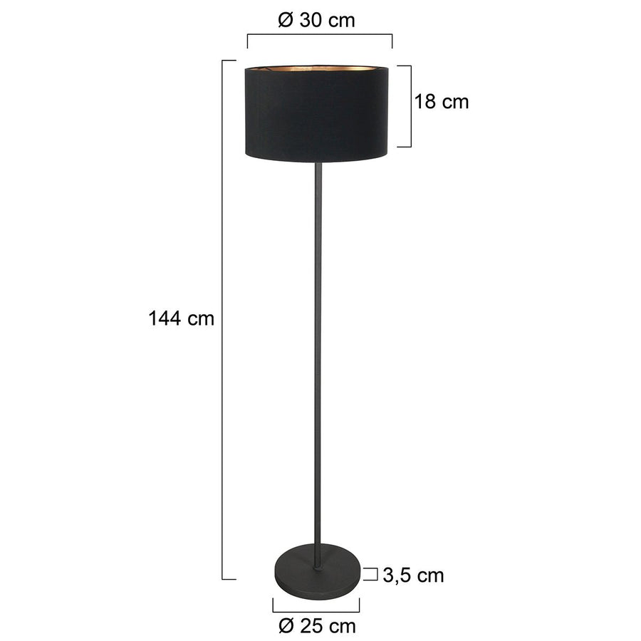 Lampadaire Noor noir, abat-jour en liège Ø30 cm