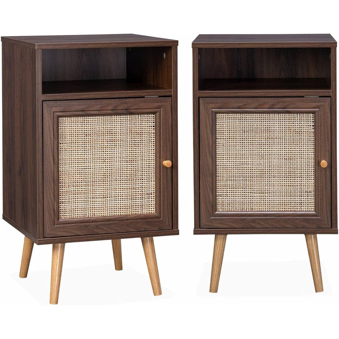 Alice'S Home - Lot De 2 Tables De Chevet En Cannage - Bohème - 40X39X65.8Cm Couleur Bois Foncé - 2 Niveaux - 1 Portes - 1 Espace De Rangement - Pieds Scandinaves | Designix - Amazon    - https://designix.fr/