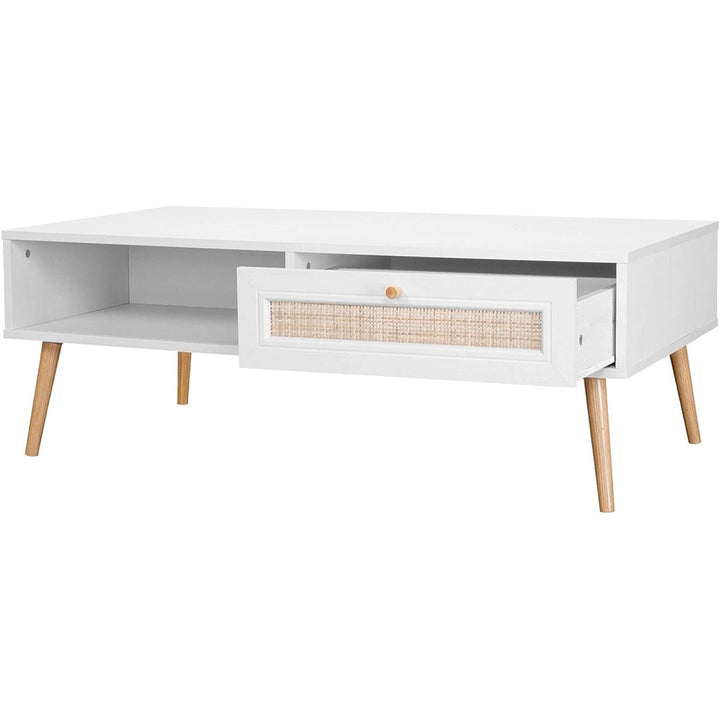 Alice'S Home - Table Basse En Cannage 110X59X39Cm - Bohème - Blanc. 1 Tiroir. 1 Espace De Rangement. Pieds Scandinaves | Designix - Amazon    - https://designix.fr/