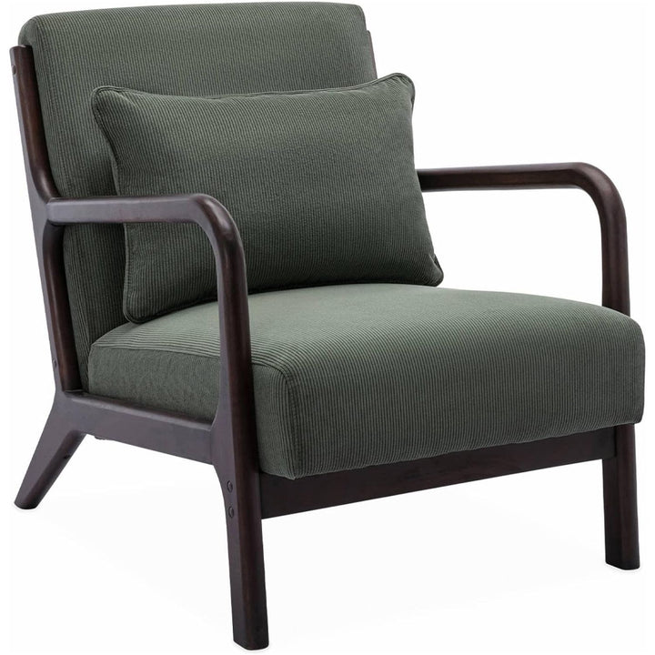 Alice'S Home - Fauteuil Velours Côtelé Vert Pieds Bois D'Hévéa Teinté Wengé. 1 Place Droit Fixe. Pieds Compas Scandinave. Structure En Bois Solide | Designix -     - https://designix.fr/