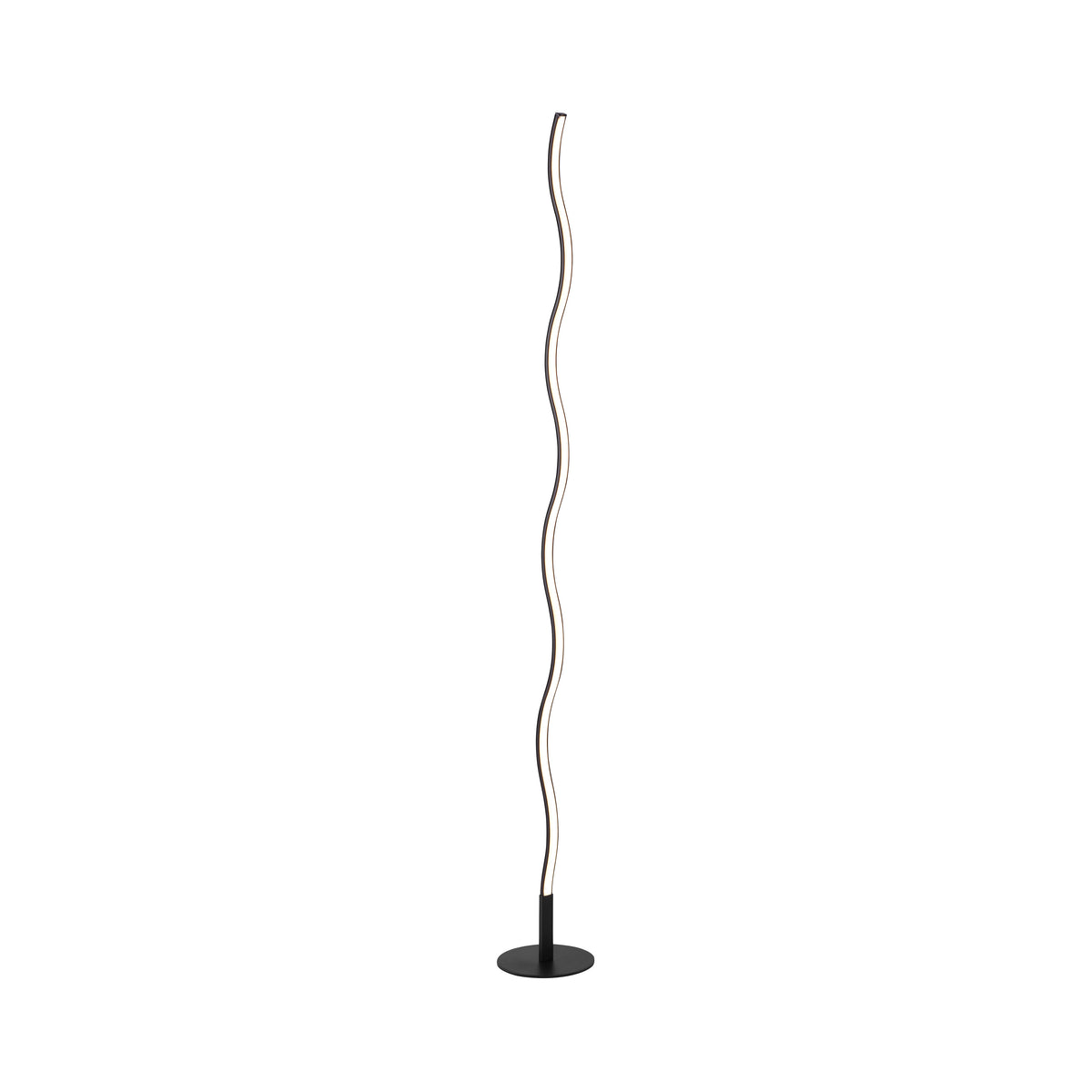 Vue de face du lampadaire Wave noir sur fond blanc, mettant en valeur la tige sinueuse.