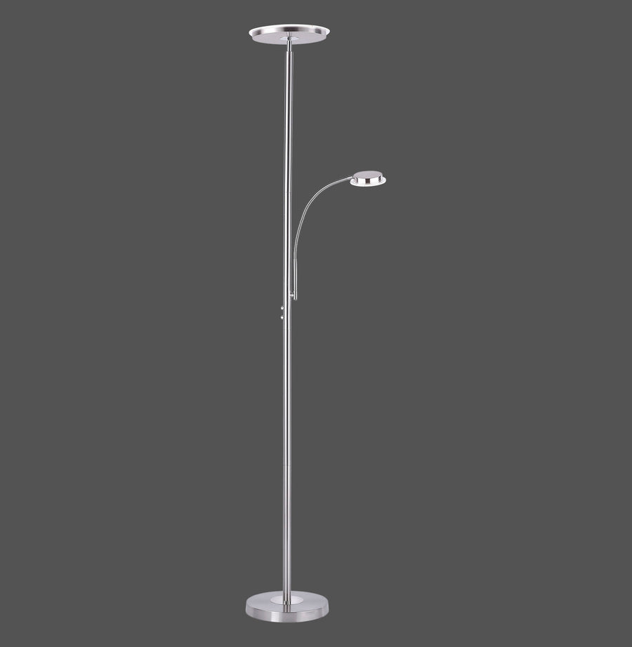 Lampadaire sur fond gris, vue de face, mât en acier et bras de lecture recourbé