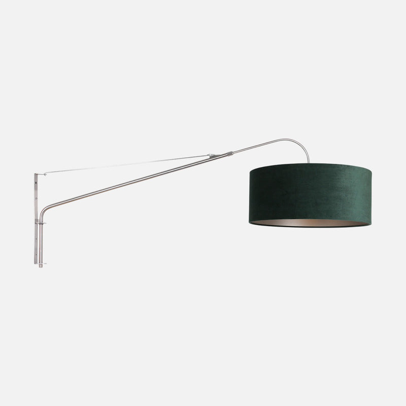 Applique murale abat-jour vert velours, grand bras déporté acier Ø 50 cm | Verel