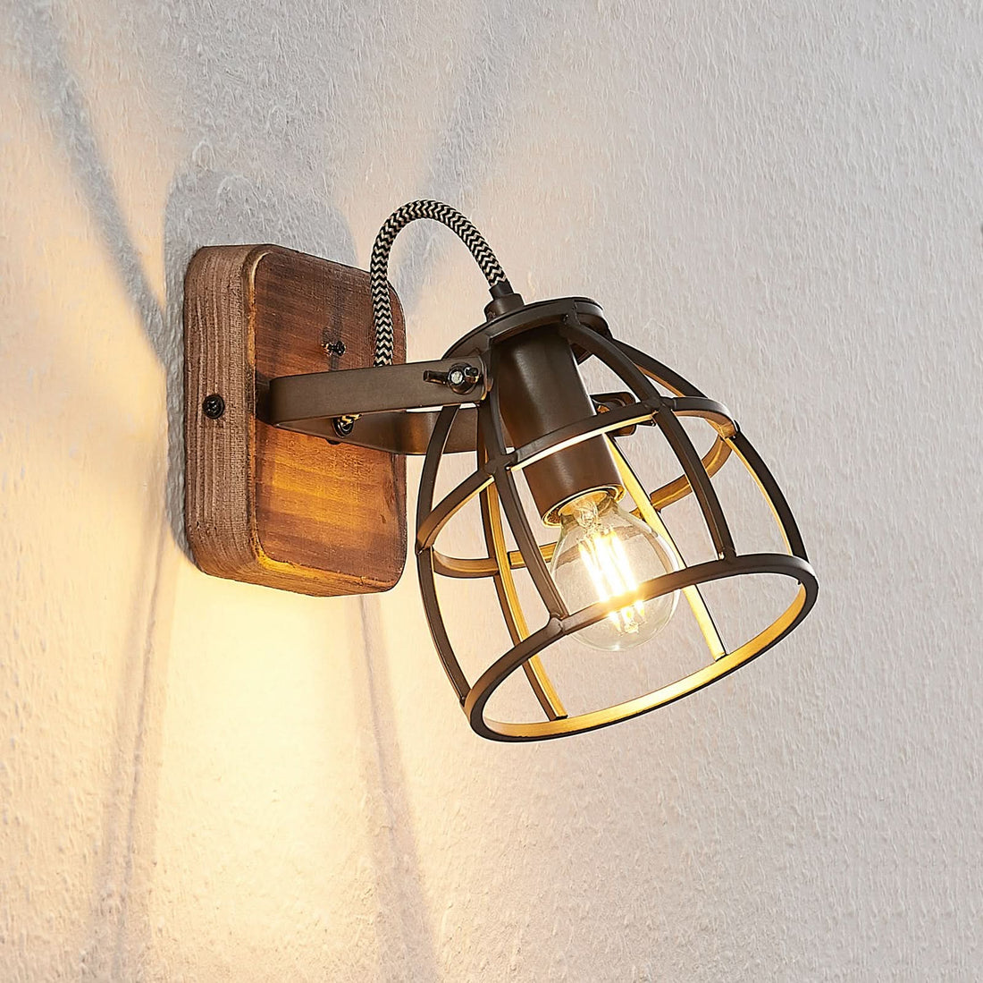 Applique murale Rutger en bois, noir et marron, hauteur 16 cm