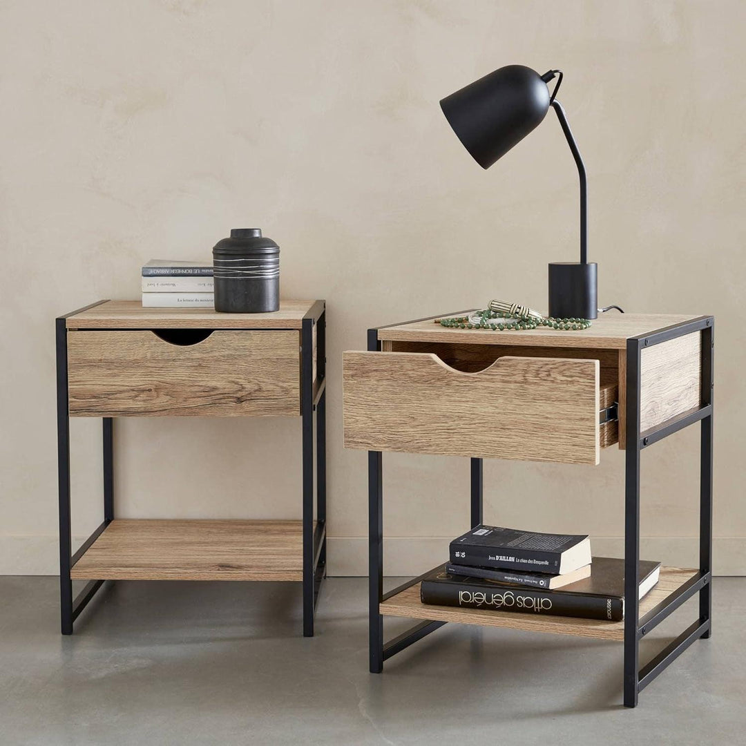 Alice'S Home - Lot De 2 Tables De Chevet. Loft. Un Tiroir Une Étagère. L 40 X L 40 X H 50Cm | Designix - Amazon    - https://designix.fr/