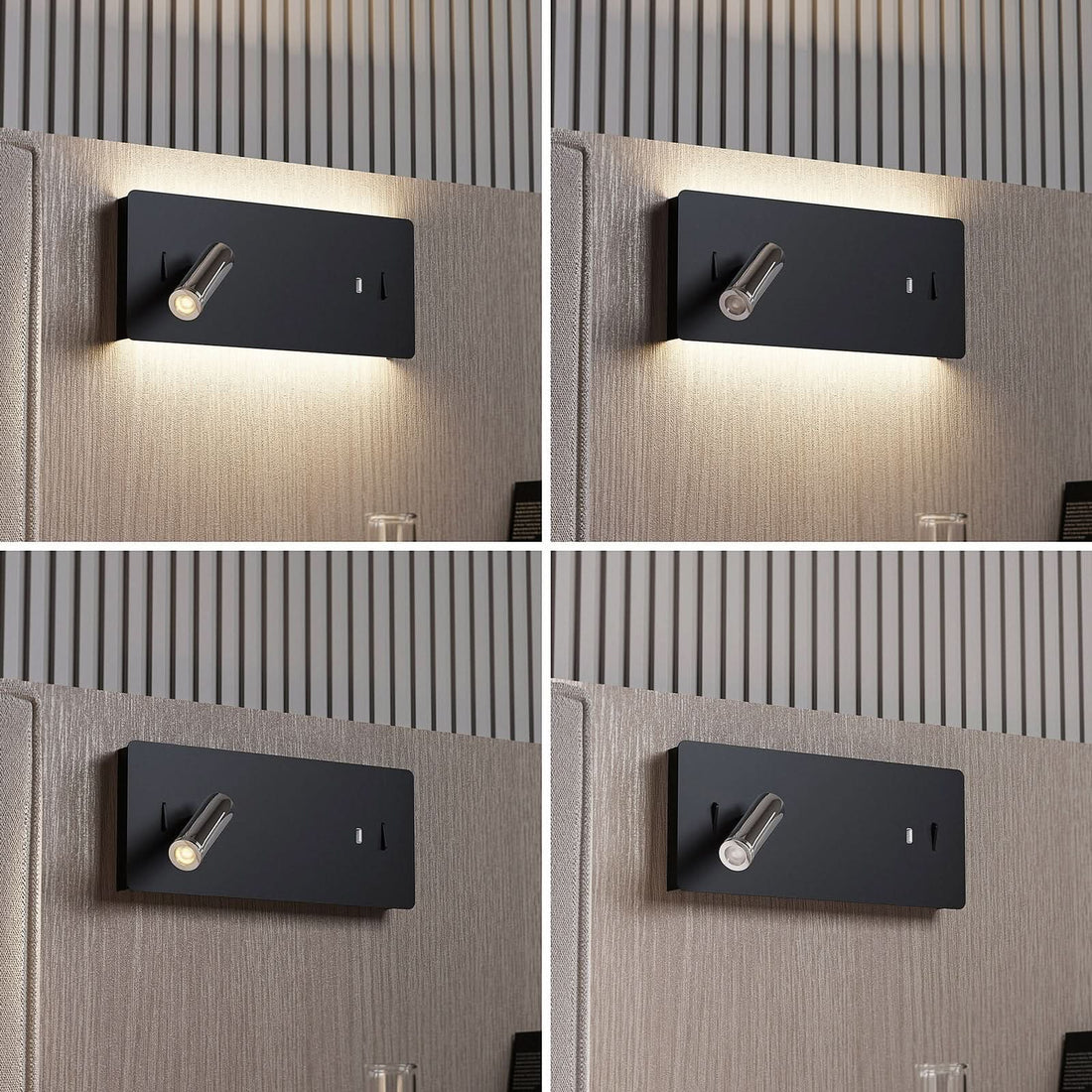 Applique murale LED Kimo en aluminium, noir et chromé, 2 lumières, hauteur 14 cm