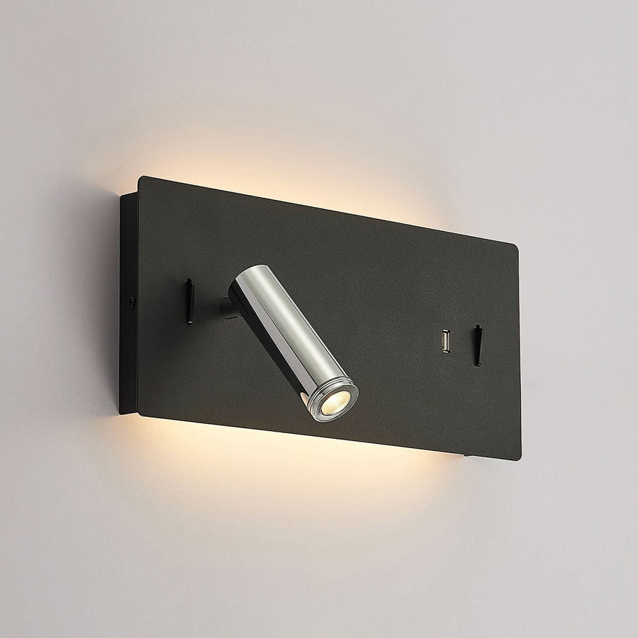Applique murale LED Kimo en aluminium, noir et chromé, 2 lumières, hauteur 14 cm