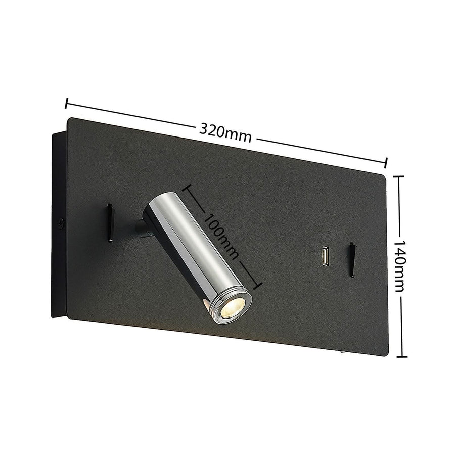 Applique murale LED Kimo en aluminium, noir et chromé, 2 lumières, hauteur 14 cm