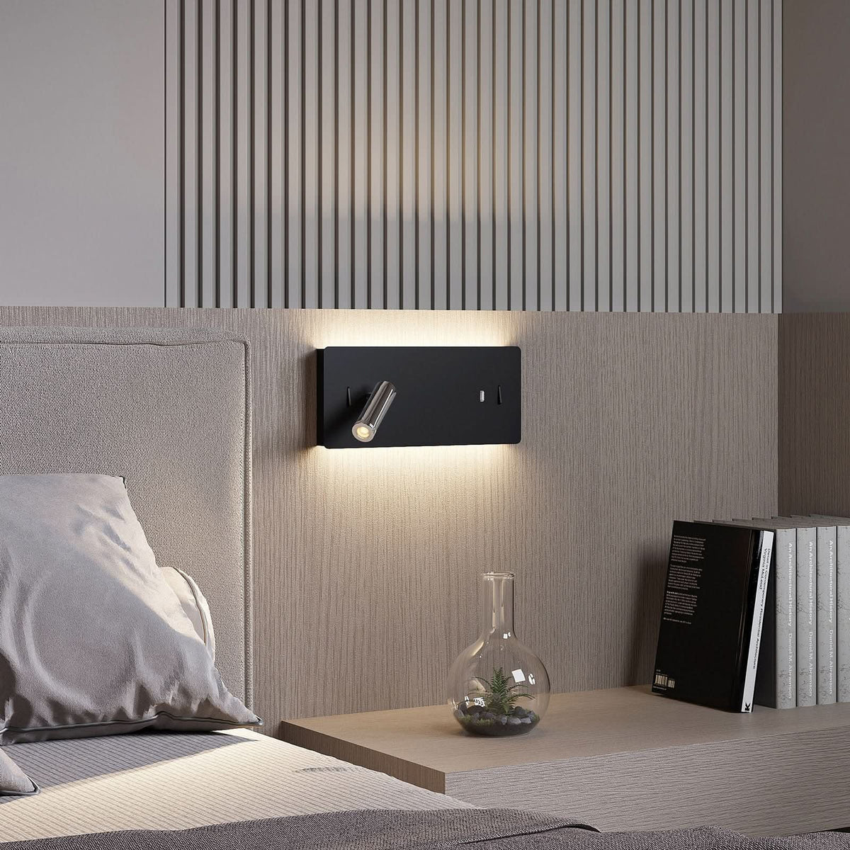 Applique murale LED Kimo en aluminium, noir et chromé, 2 lumières, hauteur 14 cm