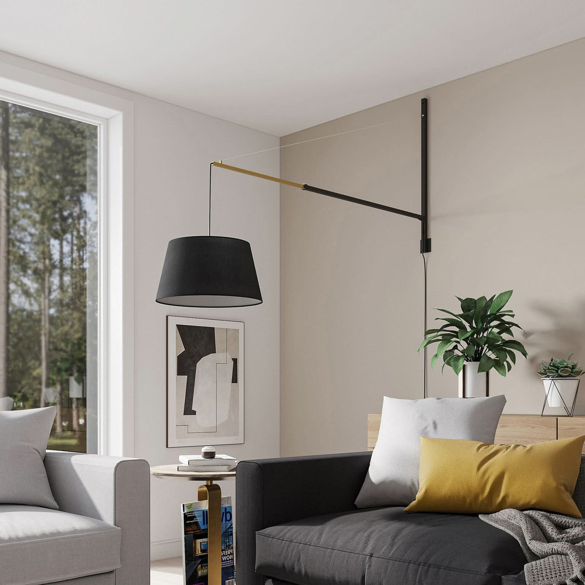 Applique murale Beleza en tissu, noir et doré, hauteur 150 cm