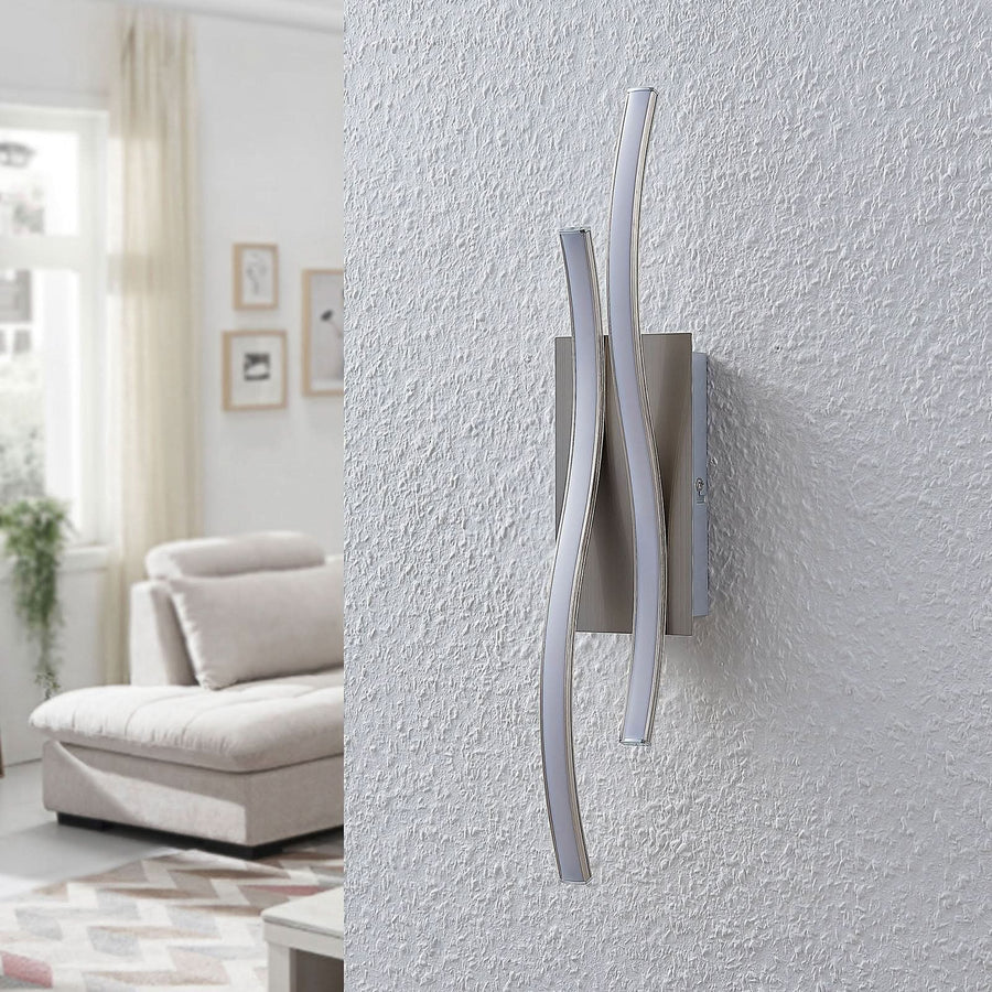Applique murale LED en aluminium, nickel mat et albâtre, hauteur 45 cm
