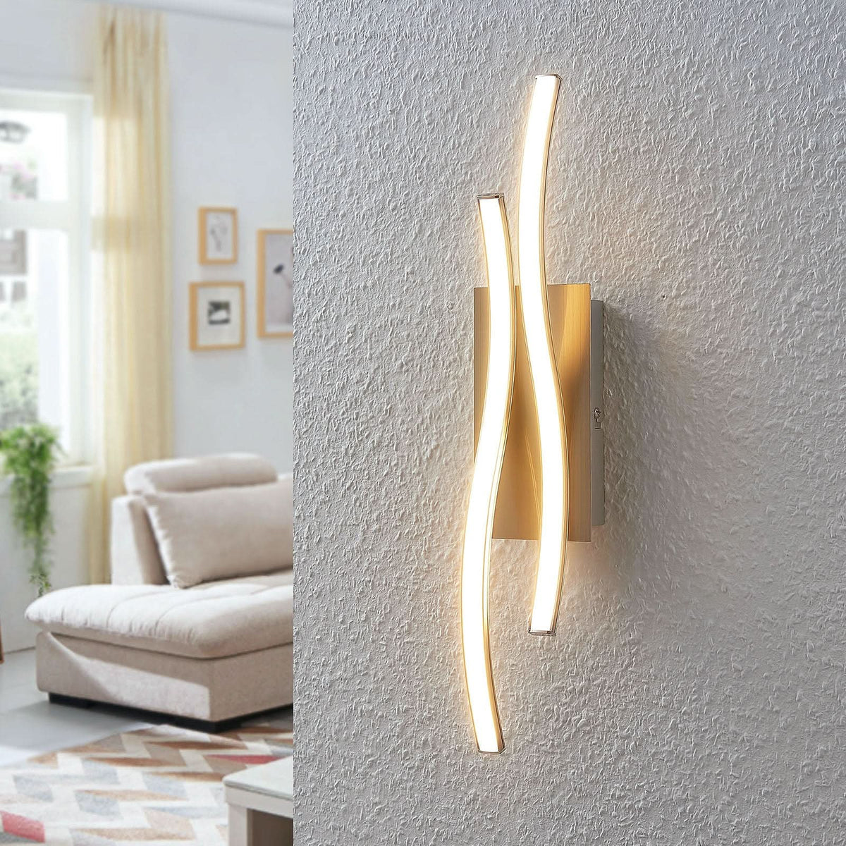 Applique murale LED en aluminium, nickel mat et albâtre, hauteur 45 cm