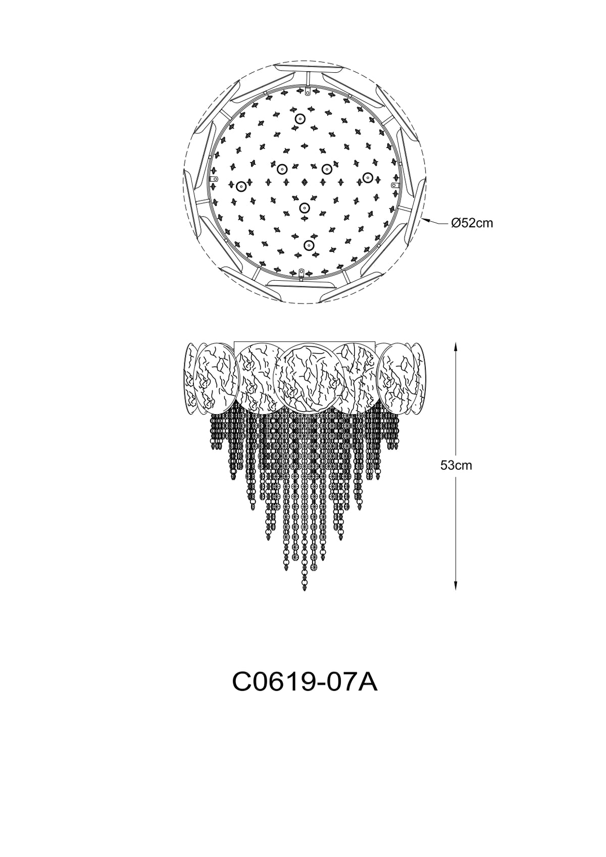 Plafonnier Astra 7 lumières doré, cristal