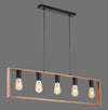 Suspension Franky 5 lumières noire et bois