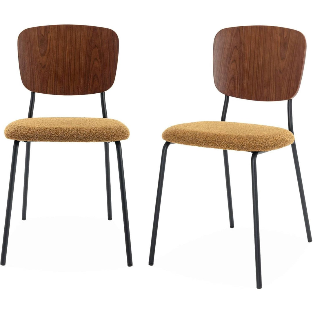 Alice'S Home - Lot De 2 Chaises Assise Bouclette Texturée Moutarde. Dossier Bois De Peuplier Courbé. Pieds En Métal Noir Mat | Designix - Amazon    - https://designix.fr/