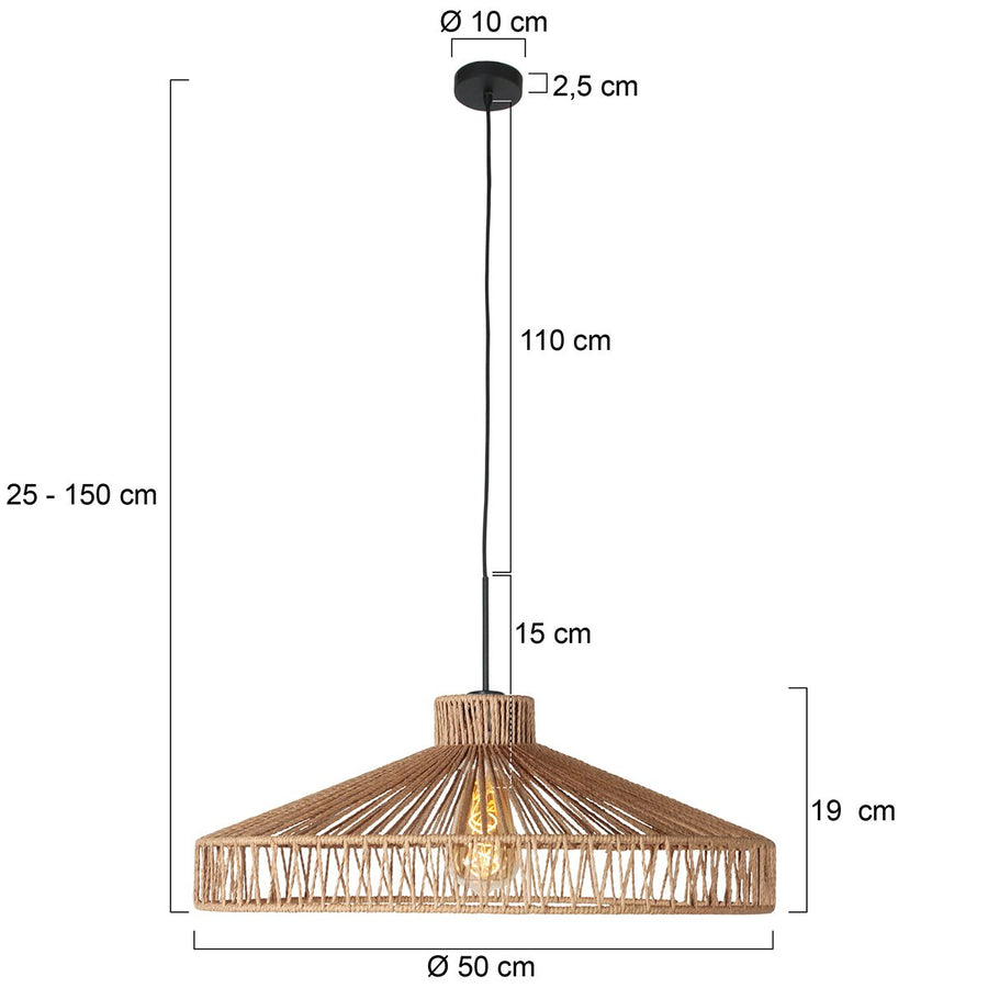 Suspension corde naturelle, abat-jour tressé Ø 50 cm | Anne Light