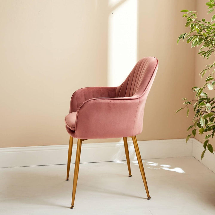 Alice'S Home - Fauteuil En Velours Vieux Rose Et Pieds En Métal Doré. Shella L 58 X P 58 X H 85 | Designix -     - https://designix.fr/