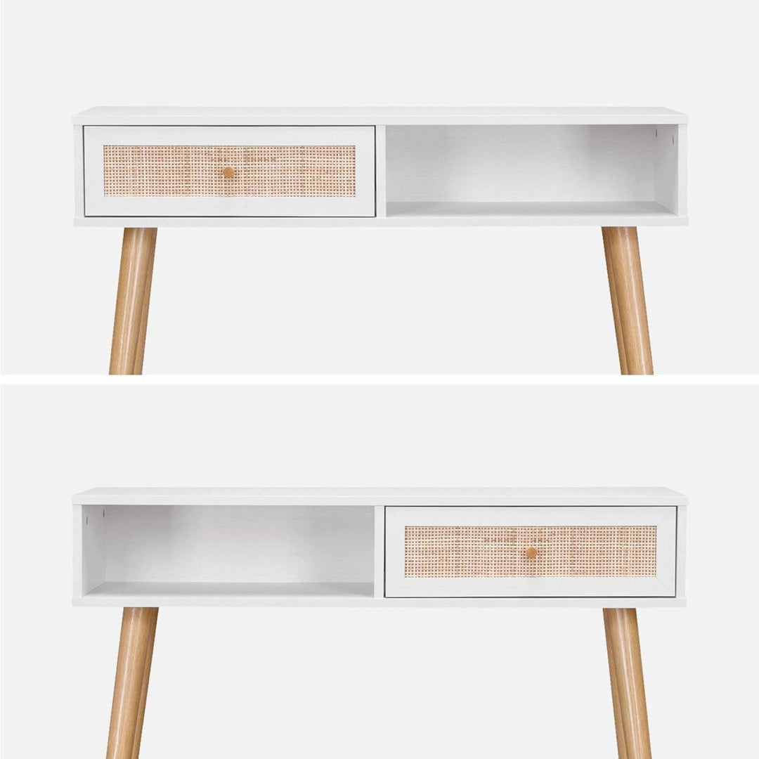 Alice'S Home - Console En Cannage 100X29X81Cm - Bohème - Blanc. 1 Tiroir.1 Espace De Rangement. Pieds Scandinaves Décor Bois. 1 Poignée | Designix - Amazon    - https://designix.fr/