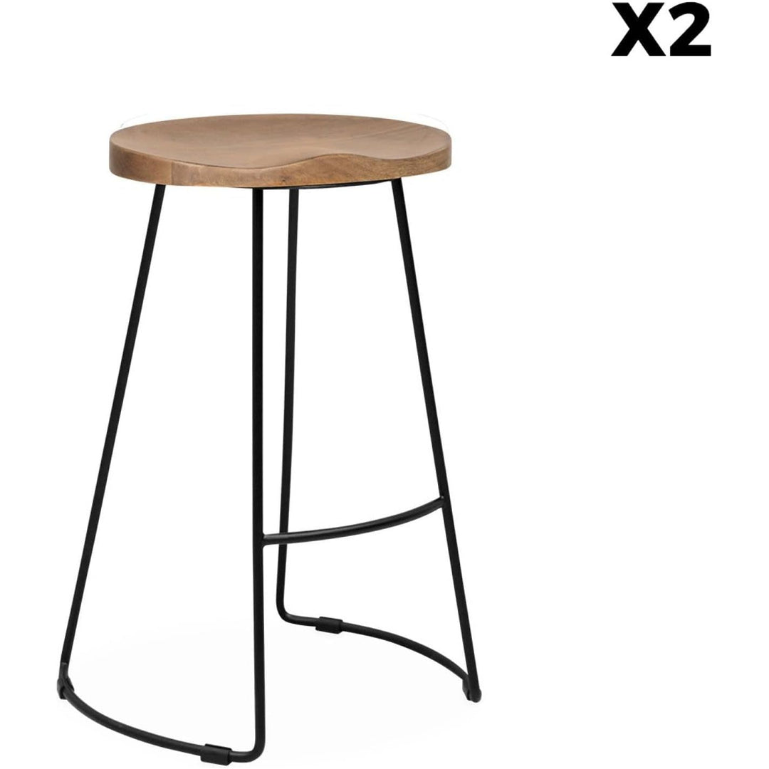 Alice'S Home - Lot De 2 Tabourets De Bars Bois De Manguier Naturel Et Acier. Avec Repose Pieds. 65Cm | Designix - Amazon    - https://designix.fr/