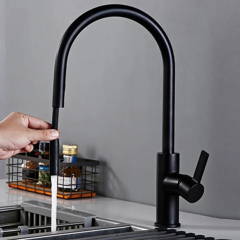 Bagnolux Black Gold Brass Rotation Holder Single Hole Deck Mounted Cold and Hot Water Mixer Pull-Out Sprayer Kitchen Sink Faucet | Designix -     - https://designix.fr/