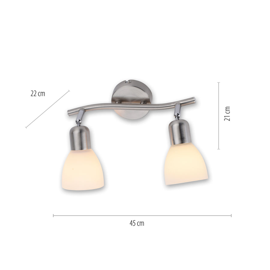 Plafonnier Karo 2 lumières acier, verre