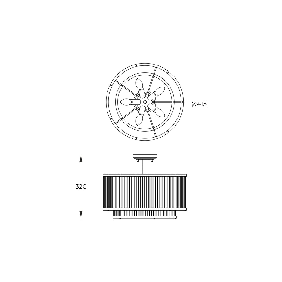 Schéma technique coté du plafonnier, diamètre 415 et hauteur 320