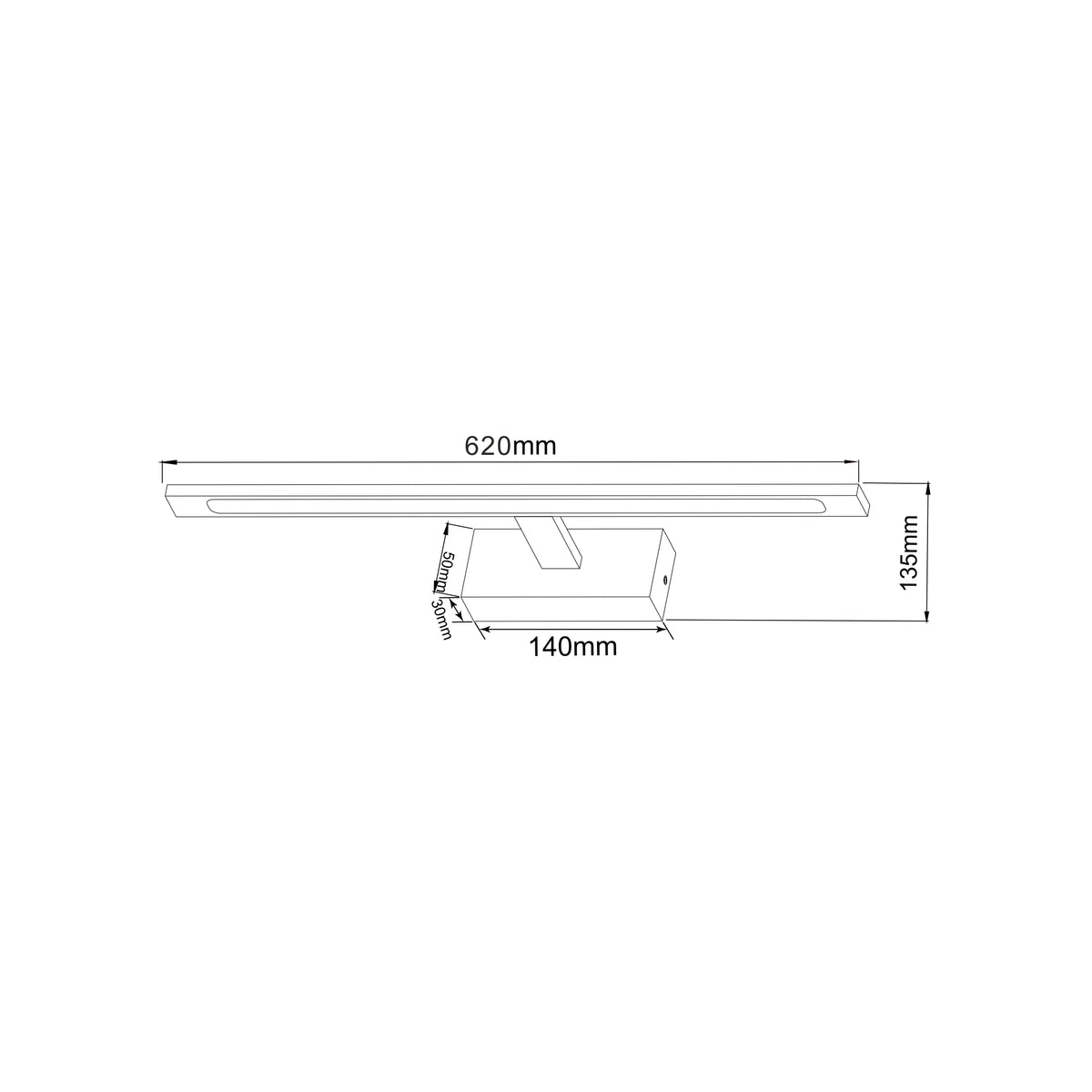 Schéma technique avec cotes 620 mm, 135 mm, 140 mm et 45 mm