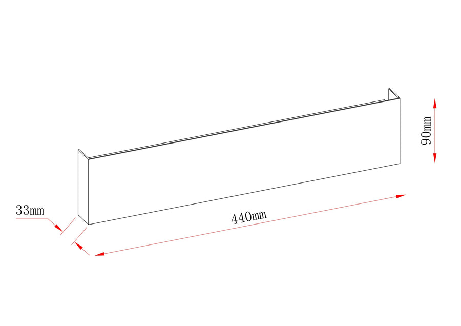 Schéma coté montrant les dimensions 440 mm, 90 mm et 33 mm