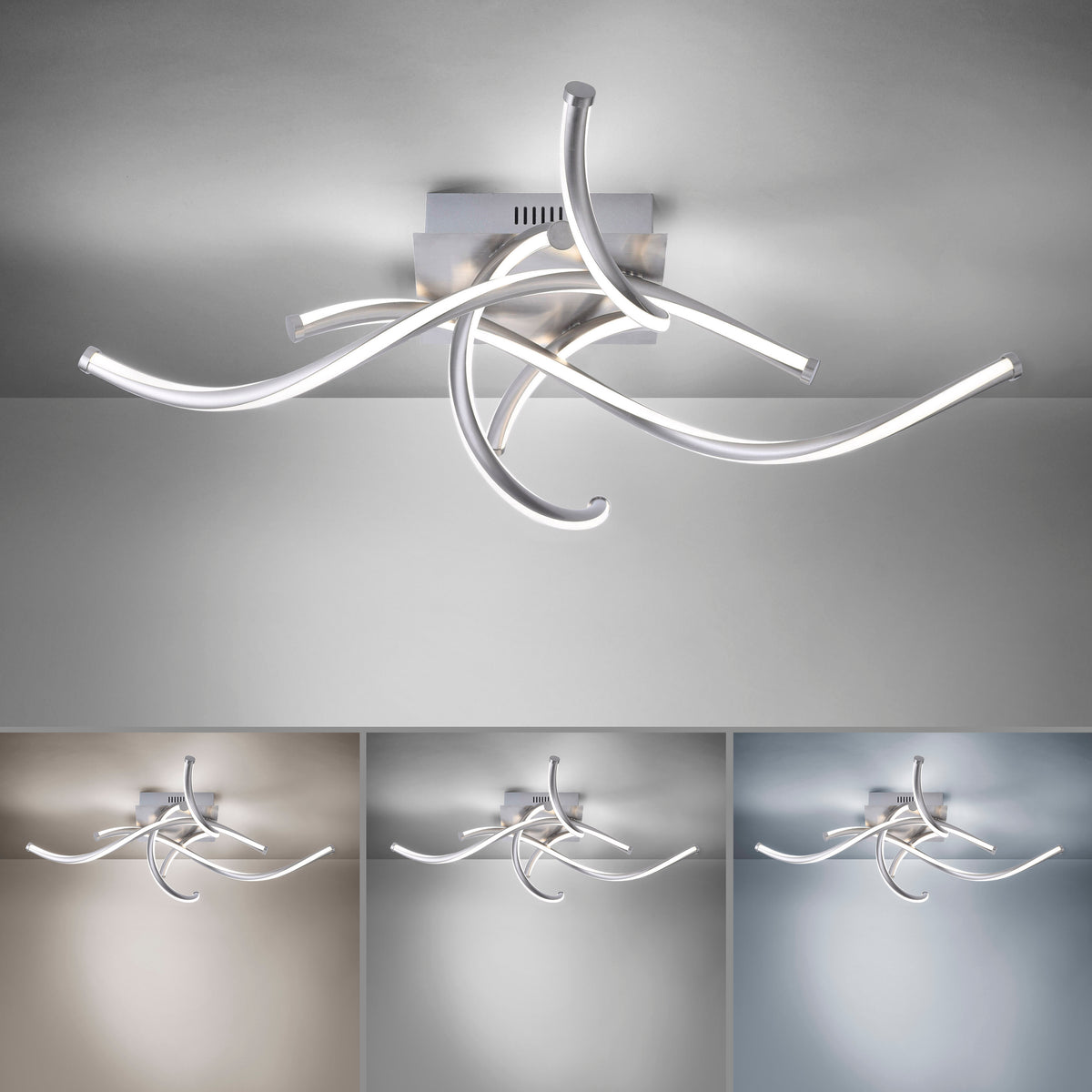 Quatre vues du luminaire selon différentes températures de couleur