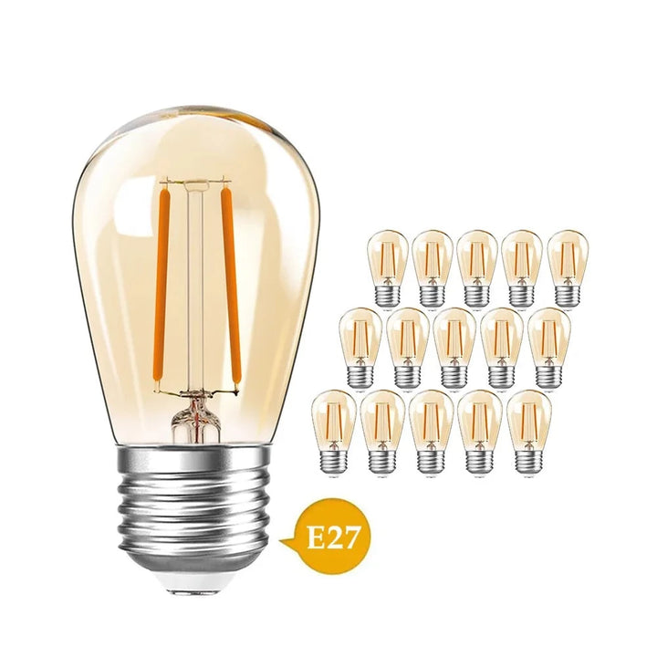 15pcs Plastic S14 LED Filament Bulb E27 220V Waterproof Shatterproof 1W 2W Warm White Outdoor String Replacement Lamps Ampoule | Designix -  S14 Amber Glass 2700K E27 220V | No | 1W | CHINA - https://designix.fr/